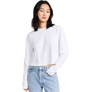 Agolde Shirt Women Medium White Organic Cotton Mason Crop Long Sleeve Tee Luxury